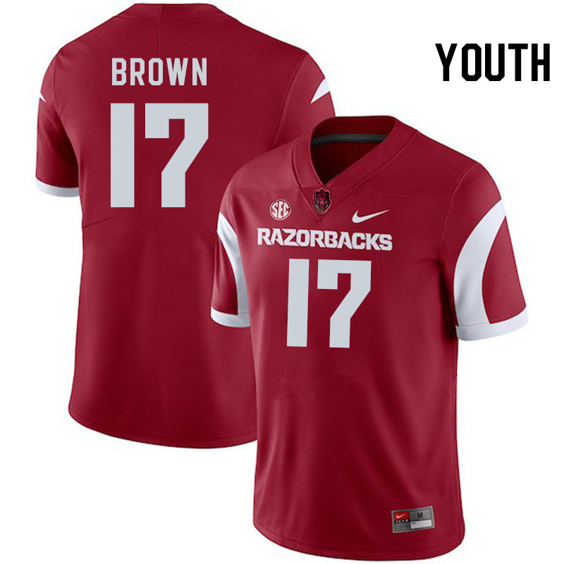 Youth #17 CJ Brown Arkansas Razorbacks College Football Jerseys Stitched-Cardinal